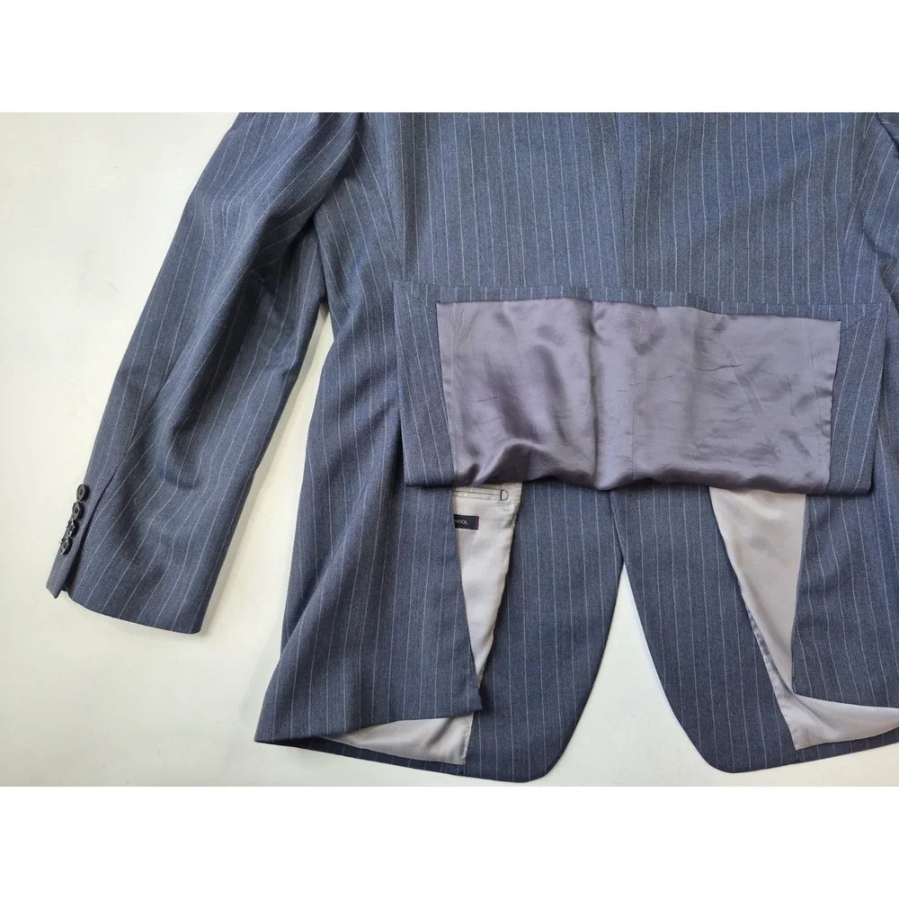 Charles Tyrwhitt Mens Wool Sports Coat 46R Blue Stripe Slim Fit 2 Button S706
